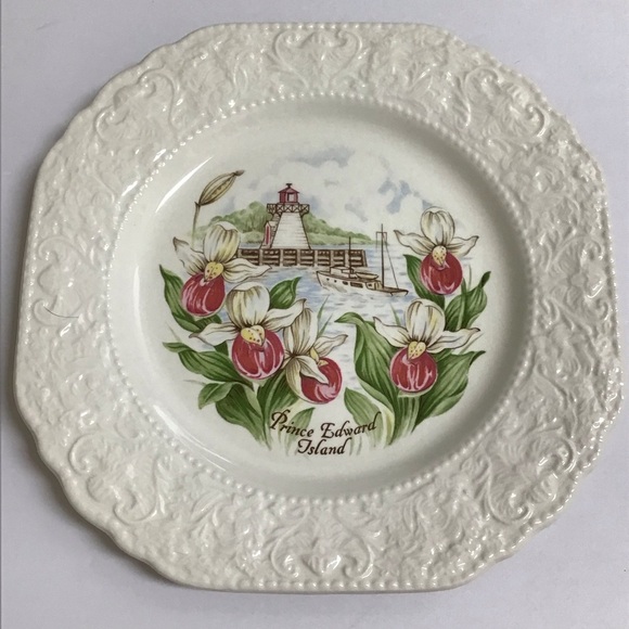 Prince Edward Island Bone China Plate Lady’s Slipper Orchids England Vintage PEI - Picture 5 of 8